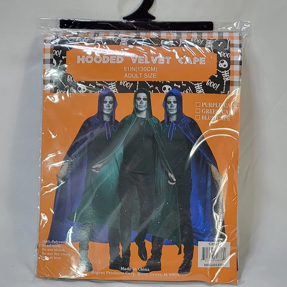Purple Hood Velvet Cape 51in Adult Halloween Costume Cosplay Witch Elf Medieval